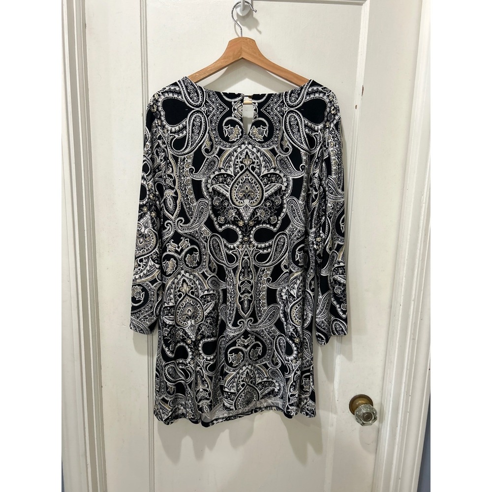 Cocomo Womens 3X Black White Gold Paisley Metallic Tunic shirt Dressbarn NWT - Picture 5 of 6